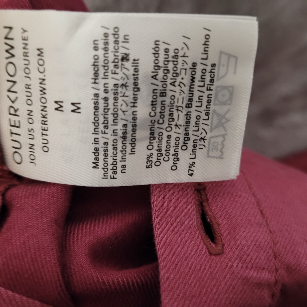 Outerknown S.E.A. Long Sleeve Organic Cotton Linen Jumpsuit Sz M Wine Coverall - Picture 11 of 11